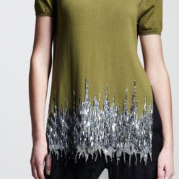 Wes Gordon Cashmere Embroidered Tulle-Trim Knit Top - Picture 3 of 10